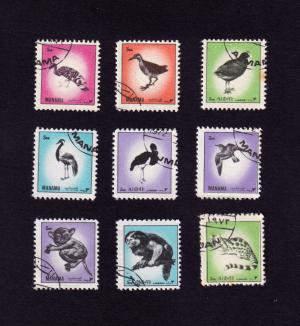 Manama এবং Ajman ৯ রকমের Used ডাকটিকেট Lot - প্রাণিকুল - পাখি - জীবজন্তু