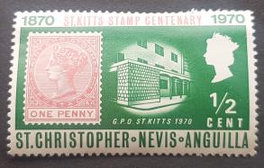 St Christropher, Nevis এ্যাঙ্গুইলা ১৯৭০ St Kitts ডাকটিকেট Centenary ১/২ Cents, MH
