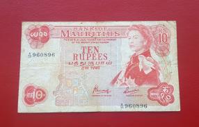 Mauritius 10 Ruppes 1967 VF Condition