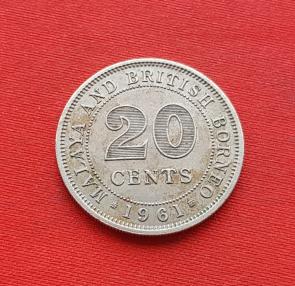Malaya and British Borneo 20 Cents -Qe Ll 1961, Copper-Nickel Coin