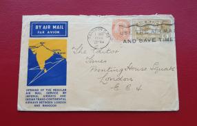 British India 1933 First Air Mail Rangoon- Karachi- London with Rangoon Cancellation Ties W/ George V Airmail Stamp