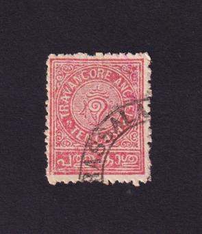 Travancore Anchel (Indian State) Ten Cash Stamps, Used