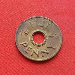 Fiji 1 Penny - George VI 1943, Brass, Dia 26 mm