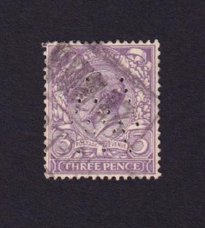 Great Britain - Perfin - King George V Three Pence Stamps, Used