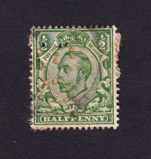 Great Britain - Perfin - King George V Half Penny Stamps, Used