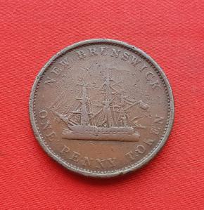 New Brunswick (Canadian Provinces) 1 Penny Token - Victoria 1843 Copper Dia 34.1 Mm, Single Year Issue