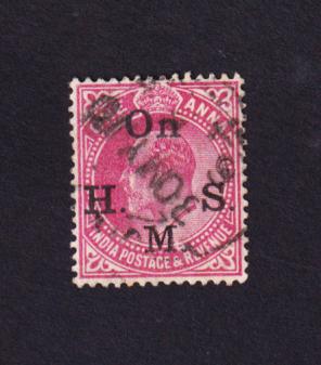 India (British) Edward Vll - One Anna Overprinted ''On H. M. S.'' Used