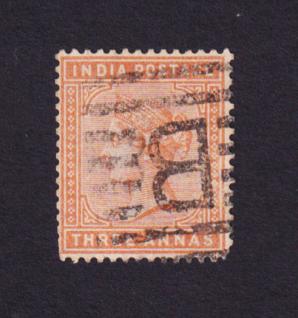 India (British) Queen Victoria - Three Annas Stamps, Used