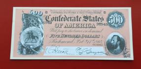 Us Confederation 500 Dollars Uniface Replica Note