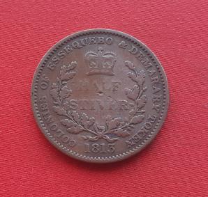British Demerara and Essequibo (Guyana) 1/2 Stiver- George III 1813, Copper Dia 28 Mm, Single Year Issue