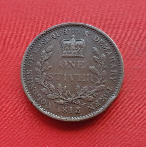 British Demerara and Essequibo (Guyana) 1 Stiver- George III 1813, Copper Dia 34 Mm, Single Year Issue