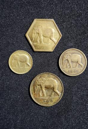 Belgin Congo : Set of 4 Coins (1, 2, 2&5 Francs)