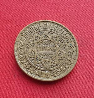 Morocco 5 Francs - Mohammed V 1365 (1946 Ad) - Aluminium Bronze Coin - Dia 31 mm