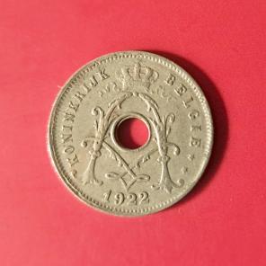 Belgium 5 Centimes 1922 - Copper-Nickel Hole Coin - Dia 19 mm