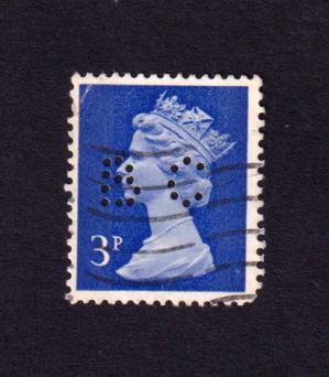 Great Britain - Perfin - 3p Queen Elizabeth II Stamps, Used