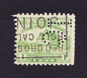 USA - Perfin - 1c Restoration of Fort Dearborn Stamps, Used