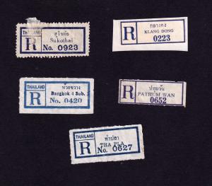 Thailand 5 Different Registered Mail Labels Used