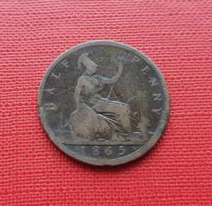 UK ½ Penny - Victoria 1865 Bronze Coin