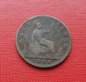 UK ½ Penny - Victoria 1866 Bronze Coin