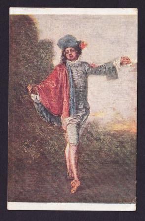 Great Britain 1932 Vintage Post Card - Painting by Jean Antoine Watteau Muse Du Louvre Chrome