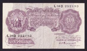 UK 10 Shillings - Emergency Wartime Issue with Metal Thread 1940 - VF/XF Condition
