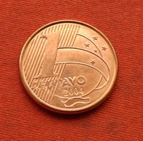 Brasil 1 Centavo 2004 Copper Plated Steel Dia 17 mm