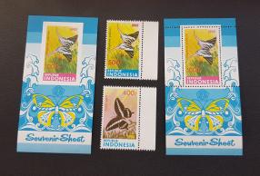 Indonesia 1988 Buttlerfly 2v Stamps + MS Perf & Imperf, MNH