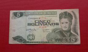 Bolivia 5 Bolivianos 1986 Fine Condition