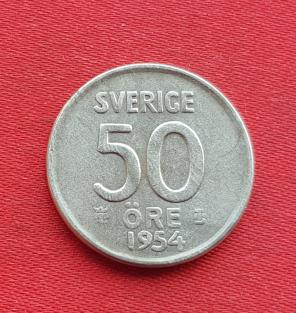 Sweden 50 Ore 1954 - Silver Coin (.400) - Wt 4.8 gm - Dia 22 mm