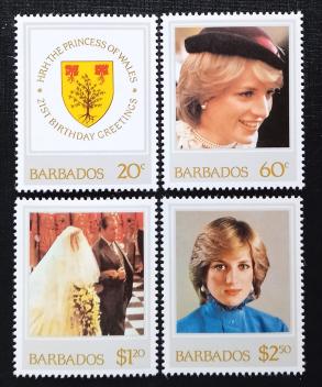 Barbados - 1982 The 21st Anniversary of The Birth of Diana Spencer, Princess of Wales, 4v MNH Complete Set