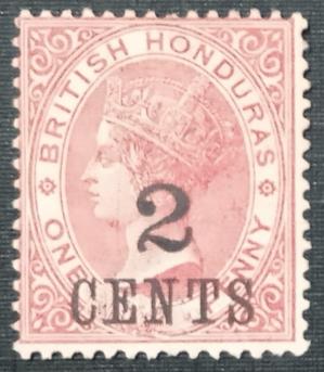 British Honduras (Belize) - 1891 Queen Victoria Surcharged Over Printed 2 Cents on 1888 -1889 Stamps, 1v MNH