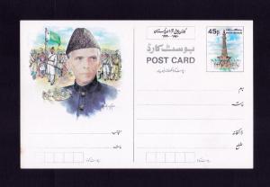 Pakistan Muhammad Ali Jinnah 45p Postcard Unused (Mint)