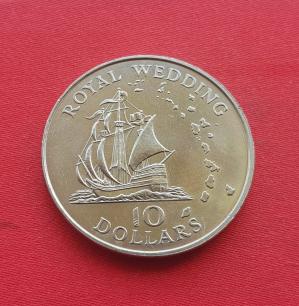 East Caribbean Territories 10 Dollars 1981 Royal Wedding, Copper-Nickel, Crown Size