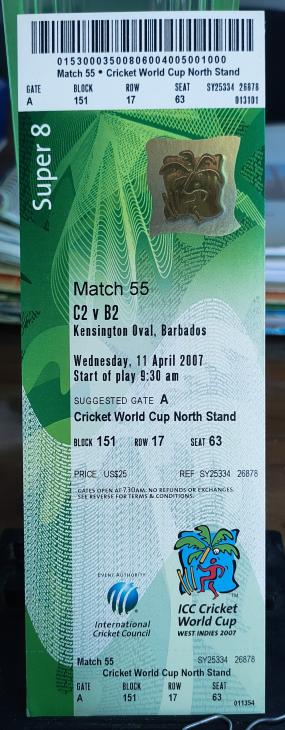 ICC ক্রিকেট World Cup ২০০৭ বাংলাদেশ Vs ইংল্যান্ড Match Ticket - Unused