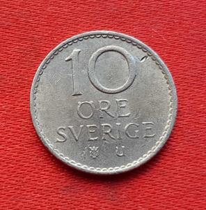 Sweden 10 Ore - Gustaf VI Adolf 1965 - Copper-Nickel Coin - Dia 15 mm