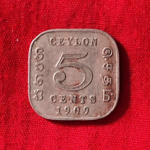 Ceylon ৫ Cents - Edward VII ১৯০৯ - Copper-Nickel মুদ্রা - ব্যাস ২০ মিমি
