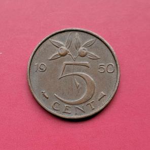 Netherlands 5 Cents - Juliana 1950 - Bronze Coin - Dia 21 mm
