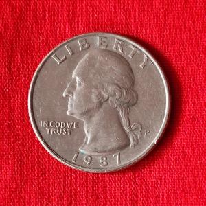 USA ¼ Dollar Washington Quarter 1987 - Copper-Nickel Clad Copper Coin - Dia 24.26 mm