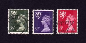 Wales (UK) 1974 Queen Elizabeth II - New Values 3v Stamps, Used - Complete Set