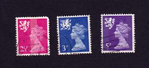 Wales (UK) 2½p Reddish Purple 3p Blue & 5p Dark Violet - Queen Elizabeth II Stamps 3 Stamps 1971, Used