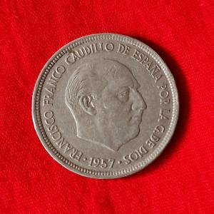 Spain 5 Pesetas - Francisco Franco 1957 - Copper-Nickel Coin - Dia 23 mm