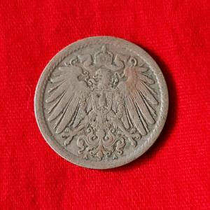 Germany 5 Pfennig (Type 2 - Small Shield) 1906 - Copper-Nickel Coin - Dia 18 mm