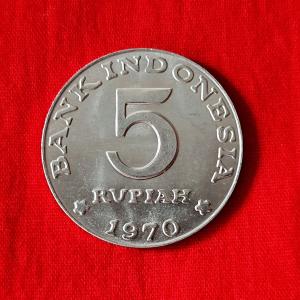 Indonesia 5 Rupiah 1970 - Aluminium Coin - Dia 28.5 mm