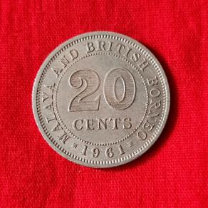 Malaya and British Borneo 20 Cents 1961 - Copper-Nickel Coin - Dia 23.5 mm