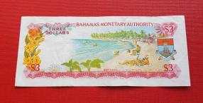 Bahamas 3 Dollars, VF/XF Condition