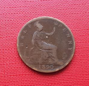 UK ½ Penny - Queen Victoria 1890 - Bronze Coin - Dia 25.56 mm