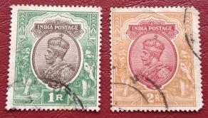 India (British) George V - 1 Rp & 2 Rp Definitives Used