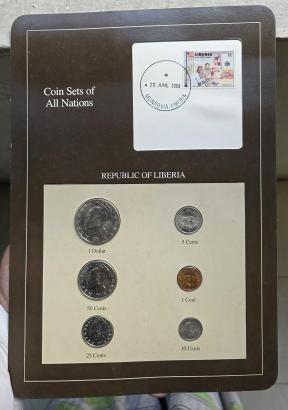 Liberia 1 Cent - 1 Dollar (1968-84), Total 6 Coins Sealed in Coin Sets of All Nations Folder by Franklin Mint