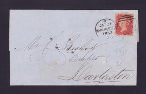 Great Britain 31st Jan 1863 Envelope Queen Victoria Red Penny Plate #59 (Sg#40) Manchester To Darlaston with Black Clear Cancellation