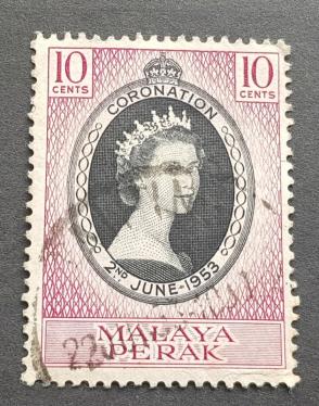 Malaya Perak 1953 Queen Elizabeth 2 Coronation, 10 Cents, Used